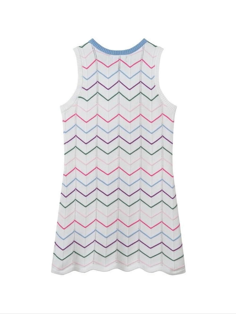 Andy & Evan Girls 12 14 White Crochet Chevron Zigzag Scalloped Knit Mini Dress - Picture 2 of 10